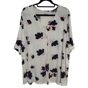 Floral Rayon/Spandex Button Down Blouse